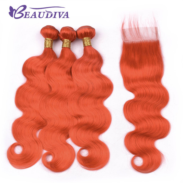 Beau Diva Orange Body Wave Hair Bundles With Lace Closure Brazilian Hair With Closure Remy Human Hair Bundles Can