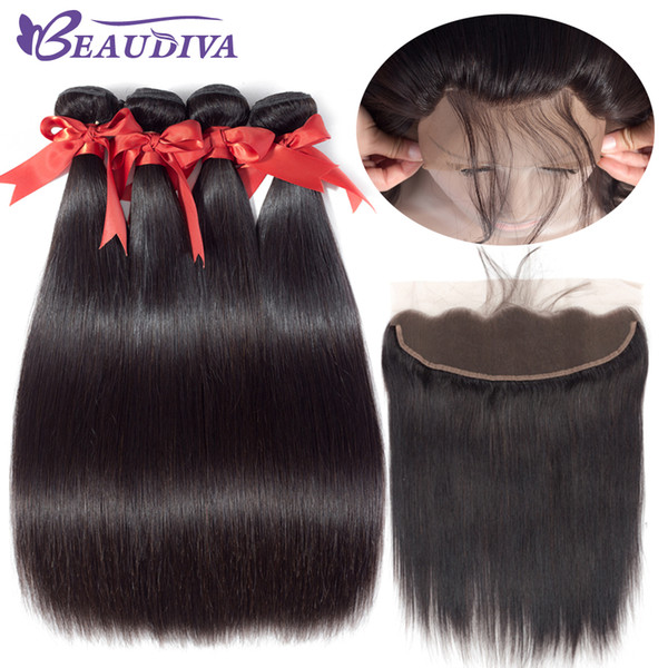 Beaudiva Hair 3 Bundles with 13* 4 Lace Frontal Closure 10-24 inch Malaysia Human Hair Straight Color 1B Black 