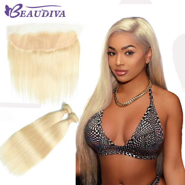 BEAUDIVA 613 Blonde Virgin Hair Bundles With 13*4 Lace Frontal Blonde Bundles Brazilian Hair Extensions,100% Human Hair Weave