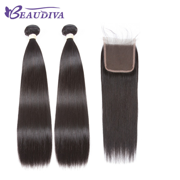 7A Grade Peruvian Virgin Hair Straight 2 Bundle Deals With Closure 4*4 Swiss Lace Closure With Human Peruvian Straight Hair Bundles