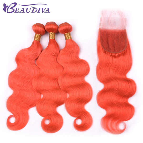 Beau Diva Pre Colored Hair Red Bundles With Closure Body Wave Remy Brazilian Human Hair Bundles With Lace Closure