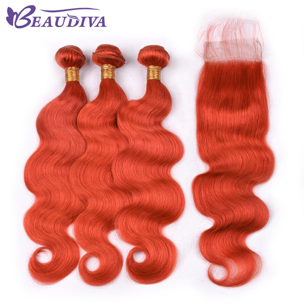 Beau Diva Body Wave Bundles With Lace Closure Orange Brazilian Hair With Closure Remy Human Hair Bundles