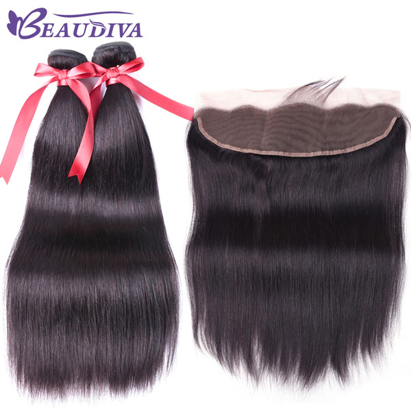 BEAUDIVA Malaysian 100% Virgin Human Hair 2 Bundle with 13*4 Lace Frontal Closure Straight Hair Natural Color Hair Extensions Bundle 3 Pic