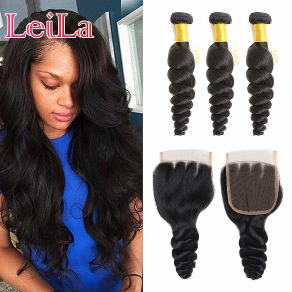 Peruvian Loose Wave Hair 3 Bundles With Lace Closure Cheap Hair Extensions Hai Weave Free Part Lace Closure Virgin Hair