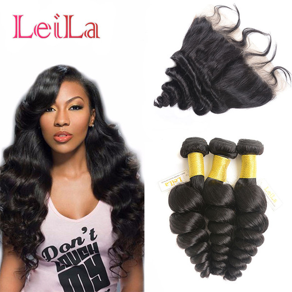 Malaysian Cheap Human Virgin Hair Extensions Loose Wave Bundles with Lace Frontal 13 X 4 Closure Hair Wefts With Frontal 4 Pieces/lot