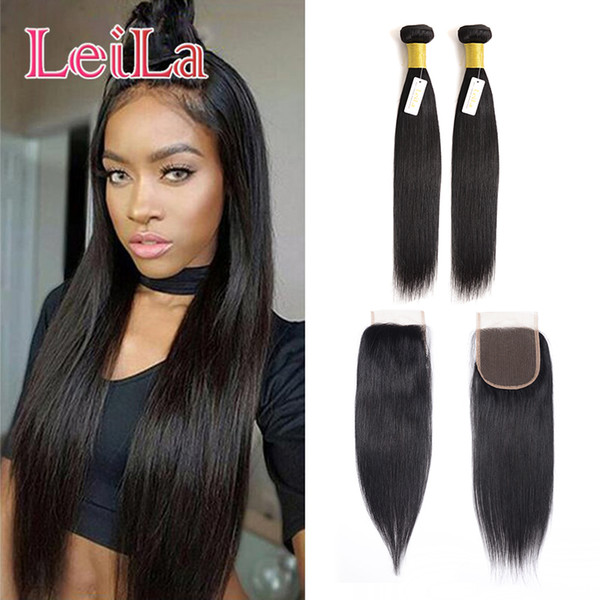 Cheap Malaysian Straight Hair 2 Bundles With 4 X 4 Lace Closure Virgin Hair 100% Unprocessed Human Hair Natural Color 3 Pieces/lot