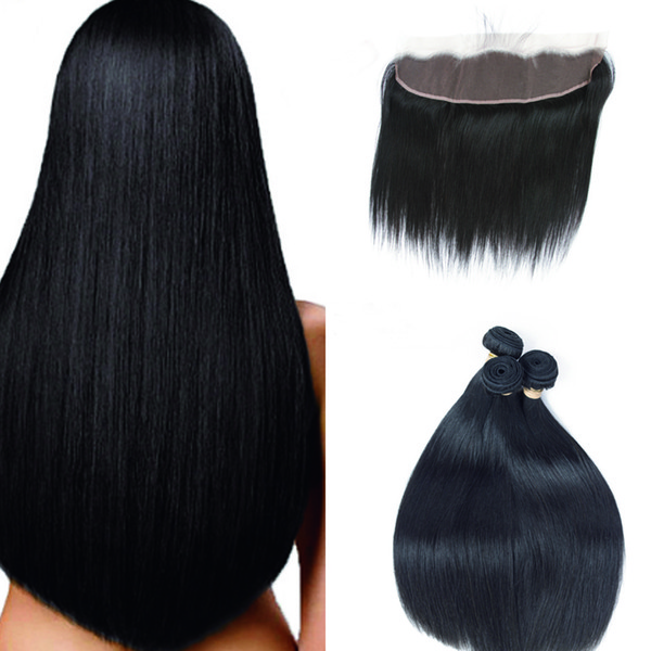 Hair Brazilian Straight Hair With frontal 3 Bundles Remy Human Hair With 13*4 Free Part Ear to Ear Lace Frontal