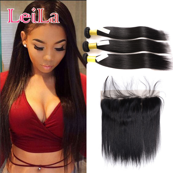 Mongolian Virgin Hair Bundles With 13X4 Lace Frontal 4Pieces One Lot Human Hair Wefts With Closure Straight Hair Loose Wave Kinky Straight