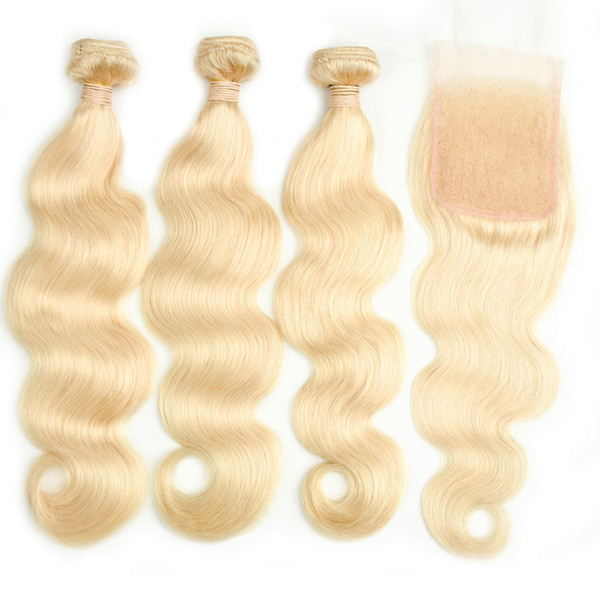 613 Blonde Bundles With Closure body Peruvian Human Hair 3 Bundles With Closure Remy Hair Extension 4 Pcs Lot