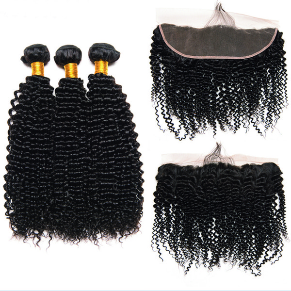 Leila Kinky Curl Hair Bundles With Frontal Peruvian Brazilian Deep Hair Lace Frontal With Bundles Human Hair Bundles With Closure Non Remy