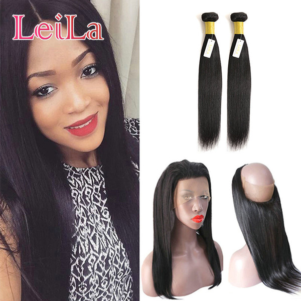 Peruvian Straight Hair 360 Lace Band Frontal 2 Bundles 3Pcs/set 360 lace Virgin Human Hair With Bady Hair Natural Color