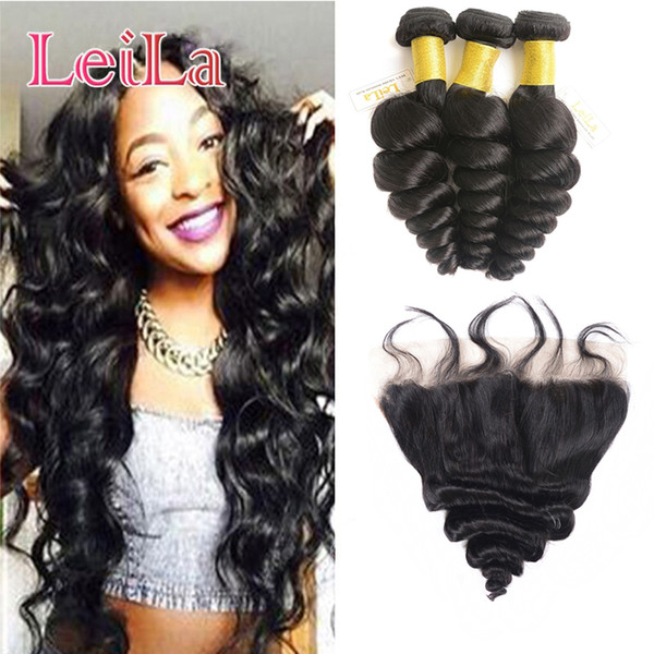 Indian Extensions Loose Wave Bundles with 13 X 4 Lace Frontal Closure Human Hair Wefts With Frontal 4 Pieces/lot Human Hair Wefts