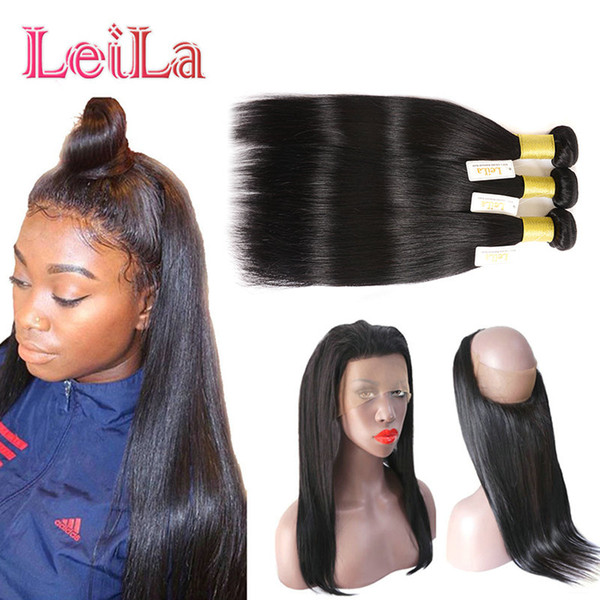 360 Lace Frontal With Bundles Straight Hair Brazilian Virgin Hair Lace Frontal Straight Hair With 3 Bundles Lace Band Pre Plucked