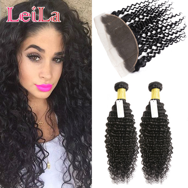 Indian 3pieces/lot Bundles With 13 X 4 L ace Frontal Beauty Human Hair Products Virgin Hair Deep Wave Curly