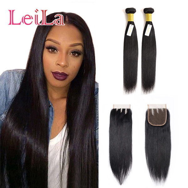 Brazilian Cheap Virgin Hair Straight Hair 2 Bundles With 4 X 4 Lace Closure 100% Unprocessed Human Hair Natural Color