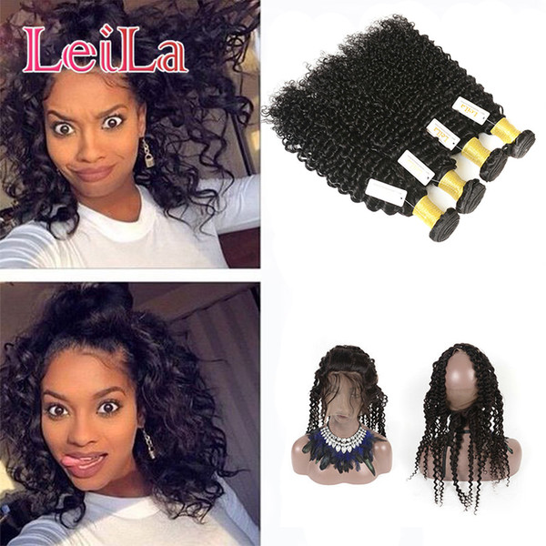 Peruvian Virgin Human Hair 4 Bundles With 360 Lace Frontal With Baby Hair Pre Plucked Deep Wave Curly Hair Extensions From Leila