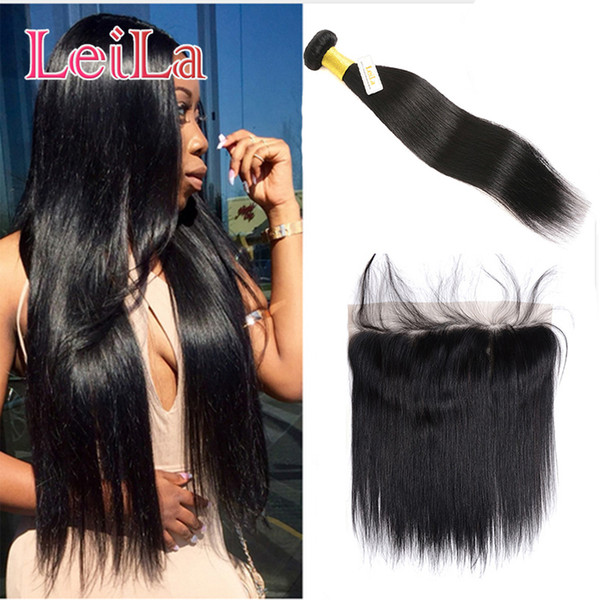 Peruvian Mink Pre Plucked Lace Band Baby Hair 13 X 4 Lace Frontal With 1 Bundles Straight Hair 2 Pieces/lot Human Hair