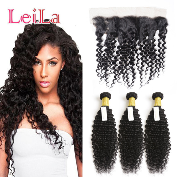 Mongolian 3 Bundles With 13X4 Lace Frontal Deep Wave 100% Unprocessed Human Hair 4Pieces One Lot Wefts With Closure