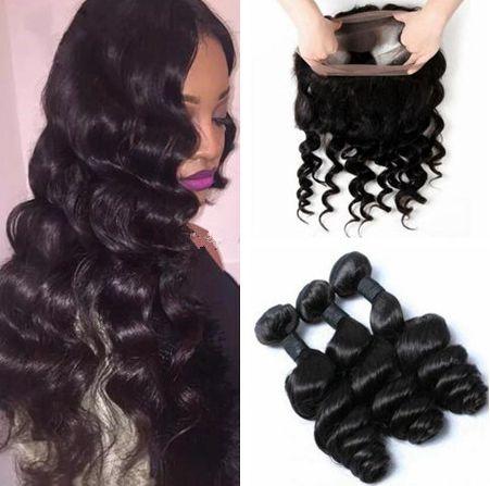 Pre Plucked 360 Lace Frontal Closure With 3 Bundles 9A Brazilian Loose Wave Virgin Human Hair Weave With Full Lace Band Frontal