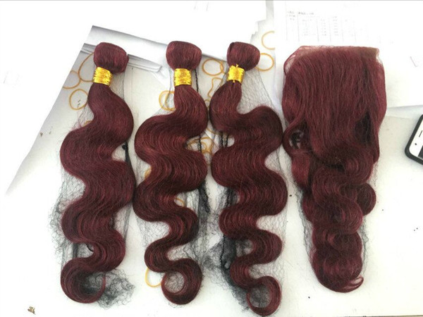 9A Wine Red Ear to Ear 13x4 Lace Frontal With 99j Hair Bundles Body Wave Burgundy Hair With Closure Bleached Knots