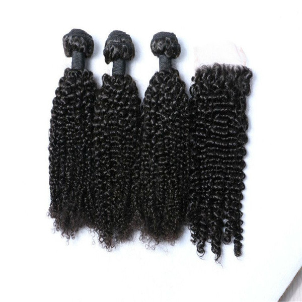 3 Bundles Brazilian Kinky Curly Virgin Hair With Closure Curly Hair With Closure #1B 8A Unprocessed Virgin Brazilian Hair