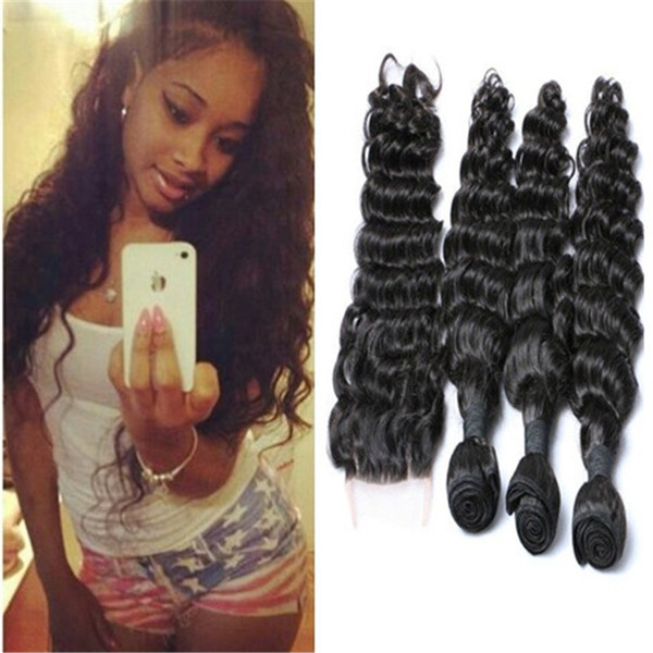 8A Brazilian Virgin Hair With Closure 100% Human Hair 3 Bundles With Closure Unprocessed Virgin Hair