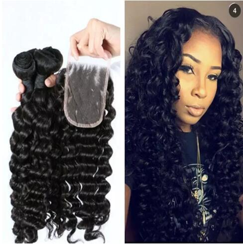 Malaysian Deep Curly Hair With Closure malaysian deep curly wave Hair 3 bundles curly hair with closure deep wave