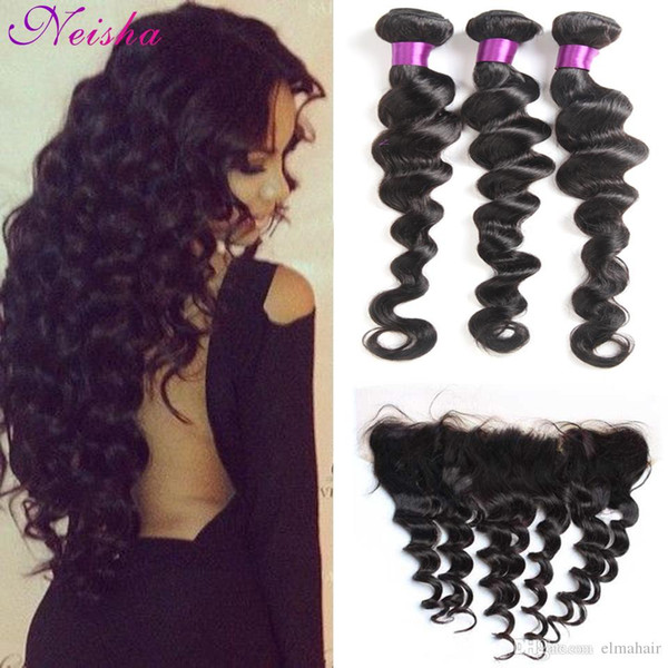 8A Remy Peruvian Loose Wave Virgin Hair Weaves 3 Bundles With 13X4 Ear To Ear Lace Frontal Closure Unprocessed Peruvian Virgin Human Hair