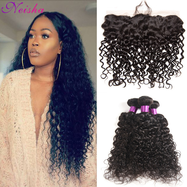 8A Brazilian Virgin Hair Brazilian Water Wave 3 Pcs With Frontal Closure Wet and Wavy Human Hair Wave 3 Bundles With Pre Plucked Frontal