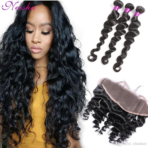 3 Bundles of Loose Deep Wave Hair Weave With Pre Plucked 13x4 Lace Frontal 7A Grade Brazilian Peruvian Malaysian Hair With Frontal Closure