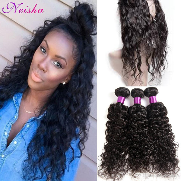 8A Pre Plucked 360 Lace Frontal Closure With 3 Bundles Peruvian Water Wave Unprocessed Virgin Human Hair Weave With Full Lace Band Frontal