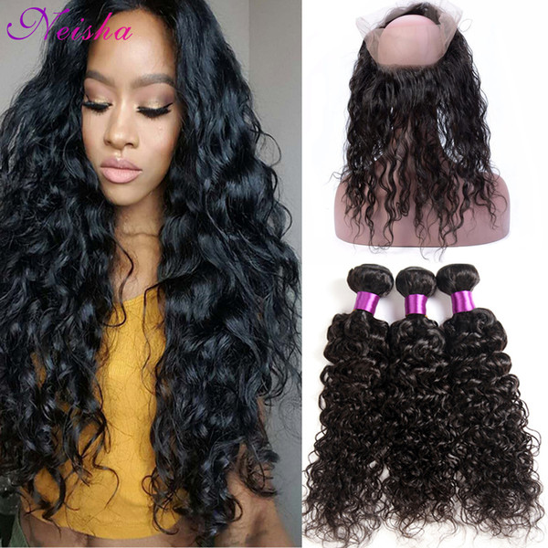 360 Full Lace Frontal Closure With 3 Bundles 8A Unprocessed Indian Virgin Hair Weaves Water Wave With 360 Frontal Remy Human Hair Extensions