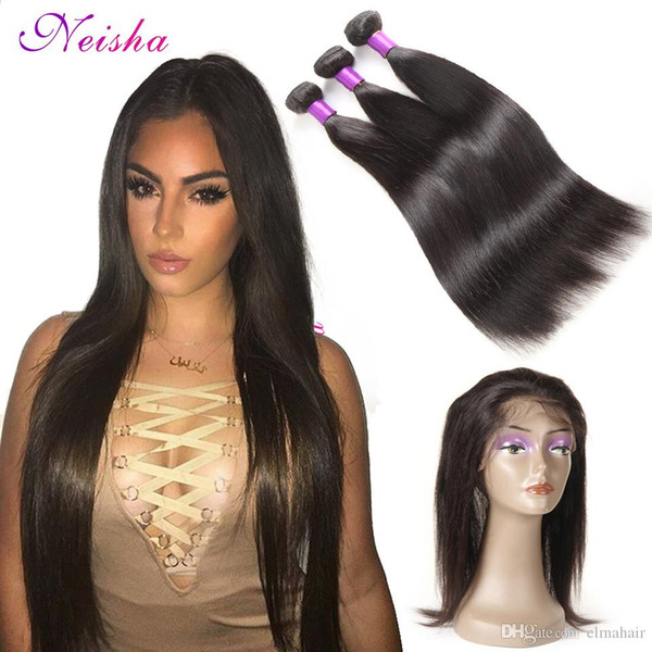 Malaysian Straight Hair 360 Frontal With 3 Bundles Natural Color Unprocessed Virgin Malaysian Human Hair Weave Bundles With 360 Lace Frontal