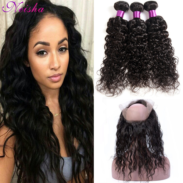 Brazilian Virgin Human Hair 360 Frontal Closure With 3 Bundles 8A Unprocessed Brazilian Water Wave Wavy Hair With 360 Frontal Natural Color