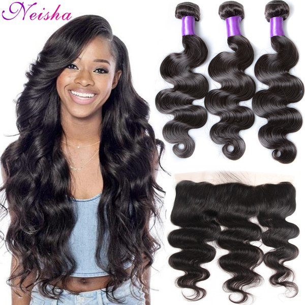 10A Brazilian Body Wave Hair With Lace Frontal Closure 4 Pcs Pre plucked Ear To Ear Lace Frontal With Baby Hair And Human Hair Weave Bundles