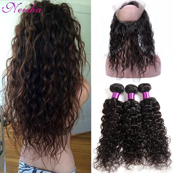 Water Wave 360 Lace Frontal Closure With 3 Bundles Virgin Human Hair 8A Peruvian Brazilian Malaysian Indian Human Hair Weaves Wholesale