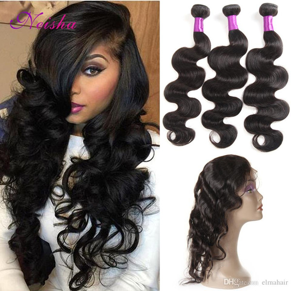 Grade 8A Brazilian Body Wave Virgin Hair 3 Bundles With 360 Full Lace Frontal Unprocessed Human Hair Weaves 360 Lace Frontal With 3 Bundles