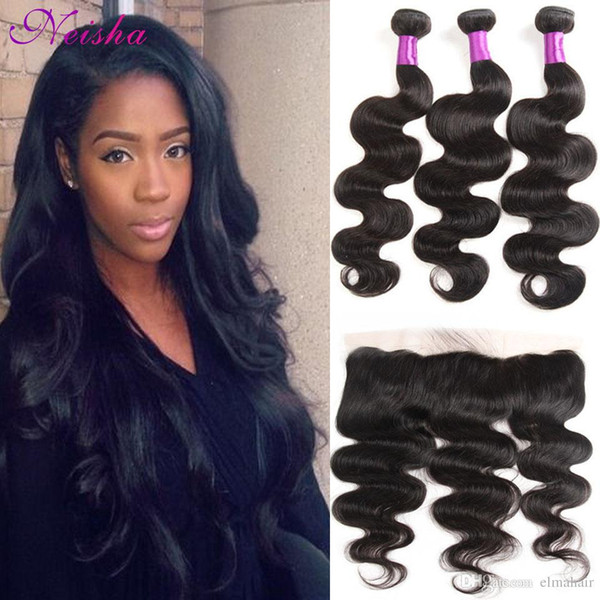 8A Unprocessed Virgin Human Hair Body Wave Malaysian Indian Brazilian Peruvian Human Hair Weave 3 Bundles With 13x4 Lace Frontal Closure