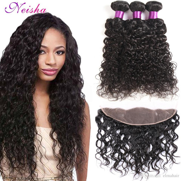 Brazilian Water Wave Hair 3 Bundles With Frontal Closure 8A Unprocessed Virgin Hair Bundle Deals Human Hair Weave With Pre Plucked Frontal