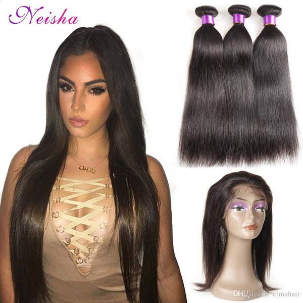 Peruvian Straight Human Virgin Hair Weaves With 360 Frontal Full Head Natural Color Can Be Dyed Unprocessed Human Hair With 360 Lace Frontal