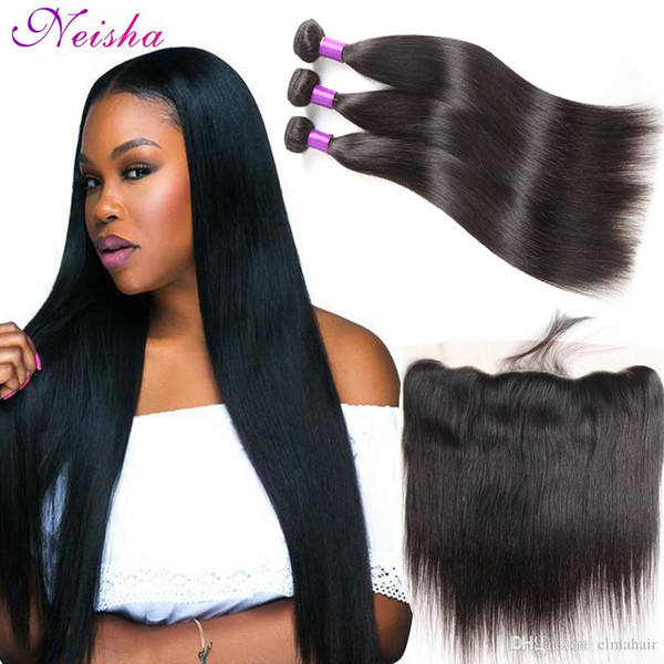 Malaysian Straight Hair 3 Bundles With Lace Frontal Grade 8a Unprocessed Virgin Hair Bundle Deals Natural Black Remy Human Hair Weaves