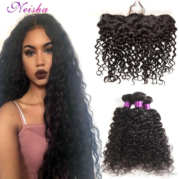 Water Wave Human Hair 3 Bundles With Lace Frontal Human Hair Extensions 8A Brazilian Peruvian Malaysian Virgin Water Wave Hair With Frontal