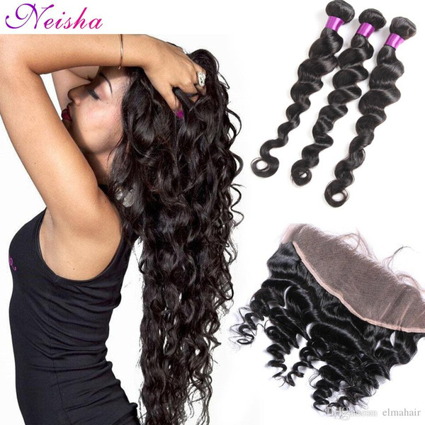 Unprocessed Loose Wave Hair Brazilian 3 Bundles With Lace Frontal Grade 8A Virgin Hair Bundle Deals Peruvian Malaysian Remy Human Hair Weft