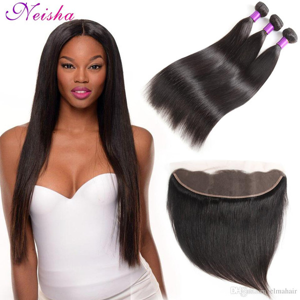 8A Brazilian Human Hair With Frontal 4 Pcs Brazilian Straight Lace Frontal Closure With 3 Bundles Brazilian Straight Hair Weave With Frontal