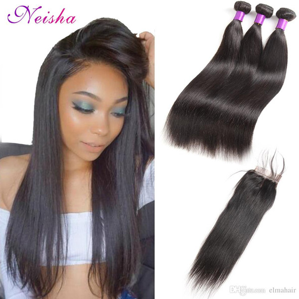 8A Malaysian Straight 3 Bundles With Lace Closure Unprocessed Virgin Human Hair Wholesale Malaysian Hair Weave Bundles Straight With Closure