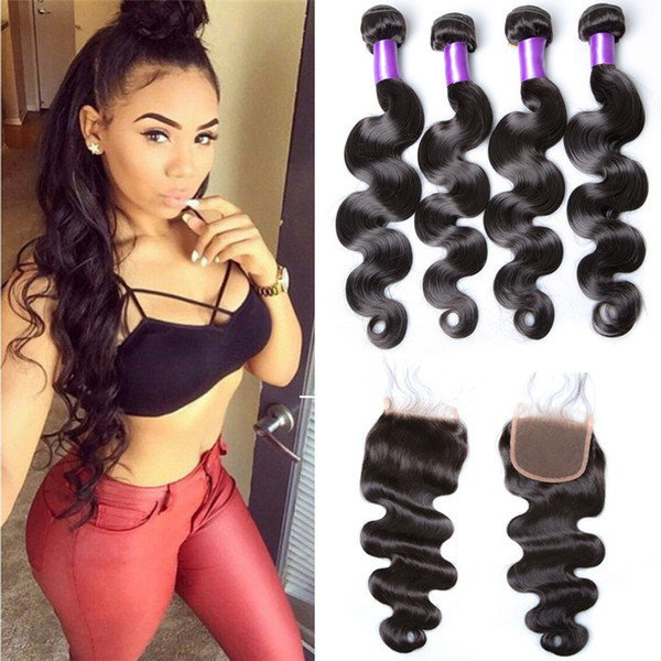 New 8A Brazilian Virgin Hair Body Wave With 4x4 Lace Closure Human Hair Weave Bundles Extensions Wholesale 3 Bundles With Closure Neisha