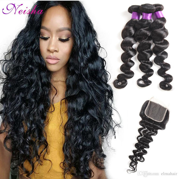 Wholesale Peruvian Loose Wave Hair Bundles With 4x4 Lace Closure Cheap 8A Human Hair Extensions Unprocessed Peruvian Virgin Hair Loose Wave