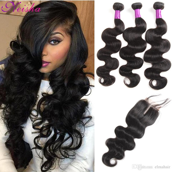 8A Malaysian Body Wave Human Hair Weave 3 or 4 Bundles With Lace Closure Unprocessed Malaysian Virgin Hair With 4x4 Closure Remy Human Hair