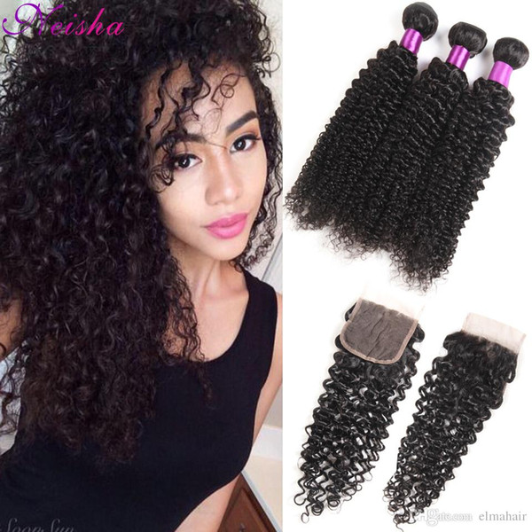 8A Mongolian Kinky Curly Virgin Hair 3 Bundles With Lace Closure 100% Unprocessed Virgin Human Hair Mongolian Deep Curly Weave With Closure