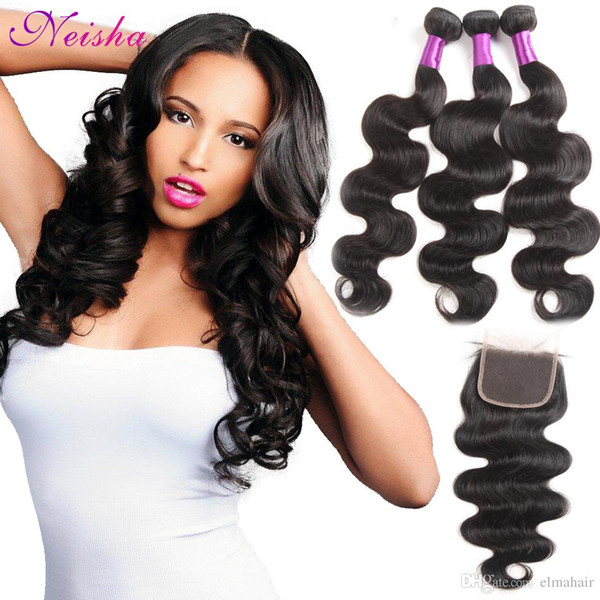 Peruvian Body Wave Hair Weave 3 Bundles With Closure 8A Unprocessed Peruvian Virgin Hair Body Wave Human Hair Extensions With Lace Closure